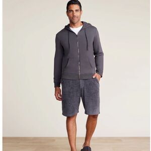 Barefoot Dreams Mens Pima Cotton Fleece Zip Hoodie in Carbon Gray Small NWT